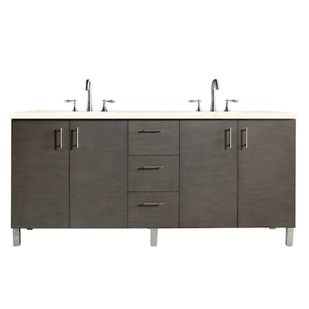 James Martin Vanities Metropolitan 72in Double Vanity, Silver Oak w/ 3 CM Eternal Marfil Quartz Top 850-V72-SOK-3EMR